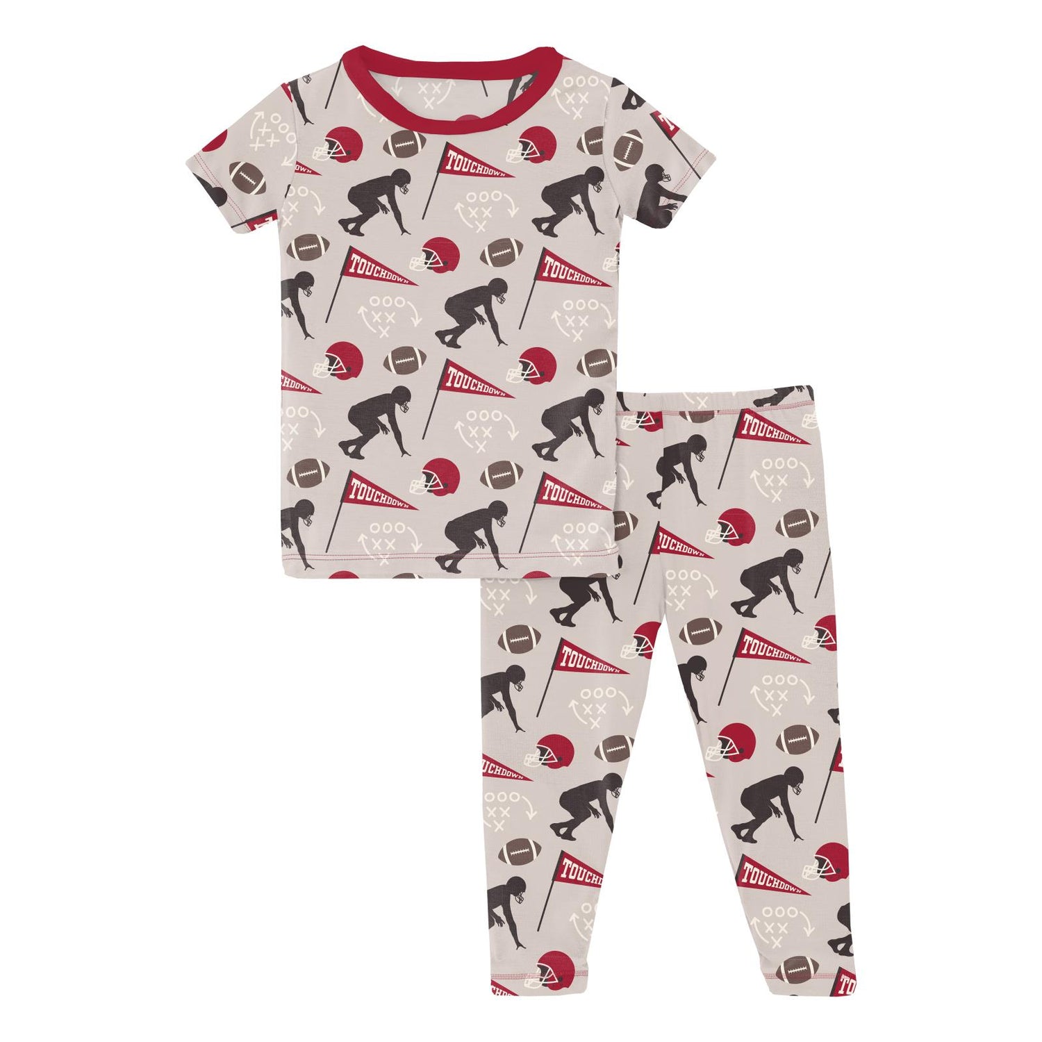 Print Short Sleeve Pajama Set in Latte Touchdown