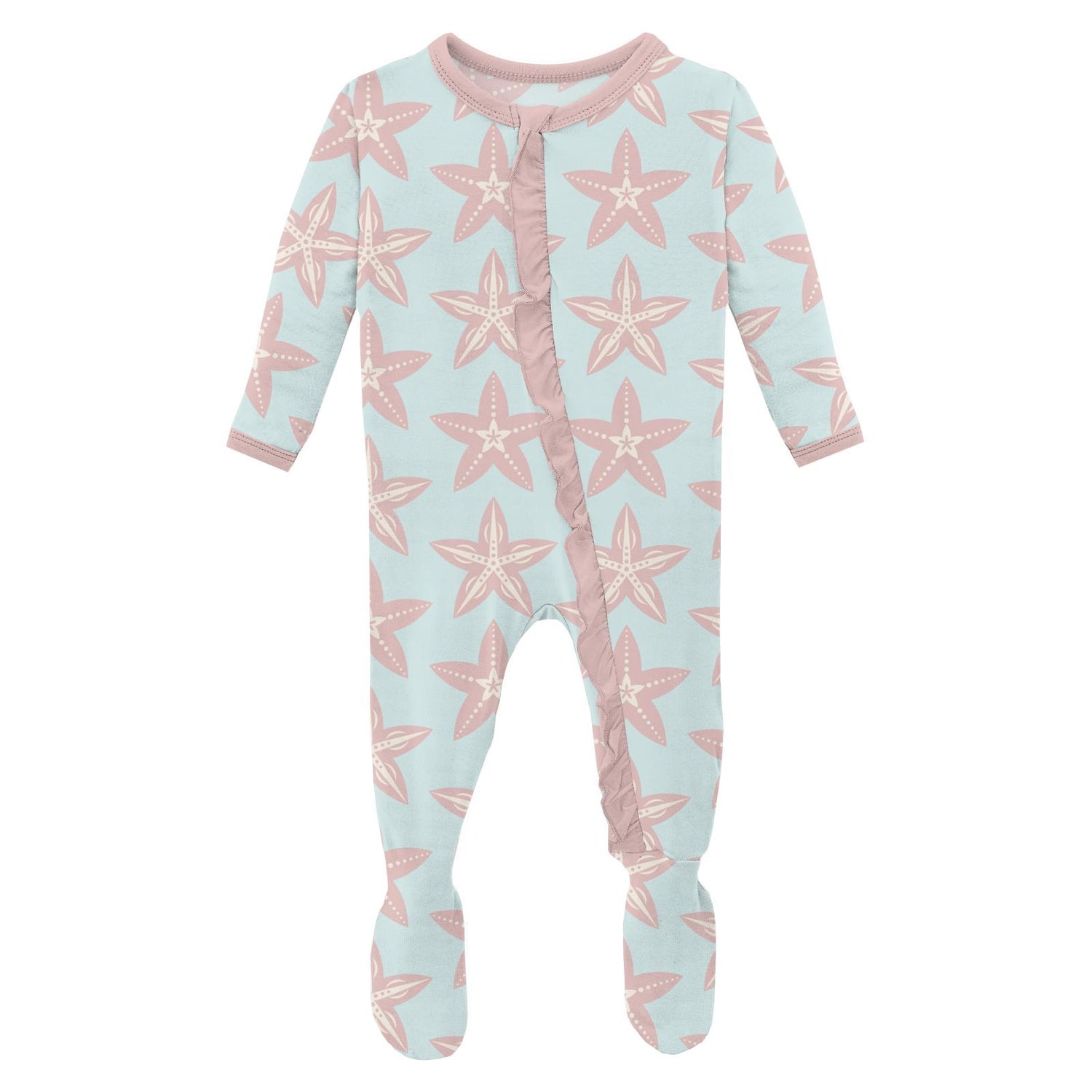 Print Classic Ruffle Footie with Zipper in Fresh Air Fancy Starfish