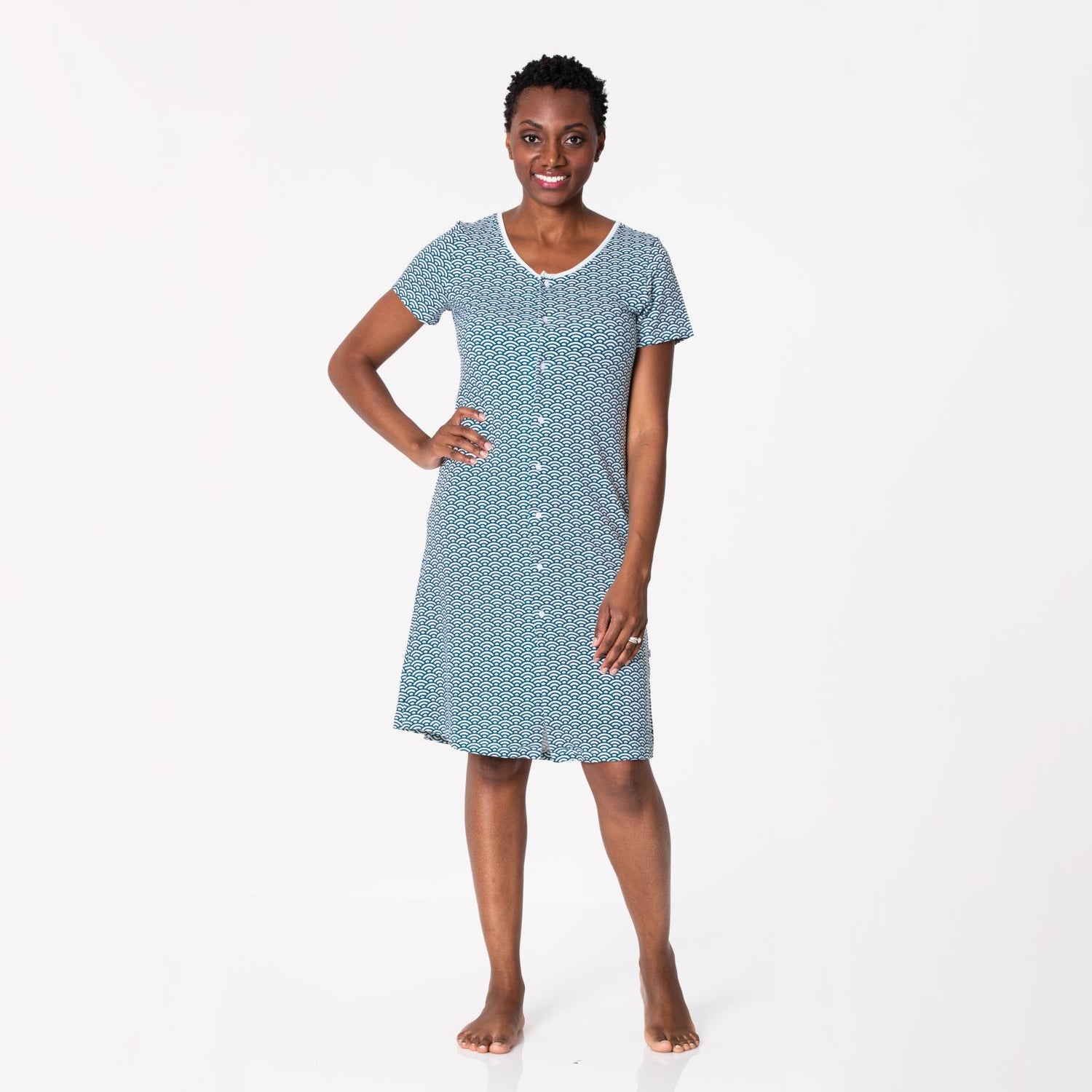 Women's Print Nursing Nightgown in Fresh Air Waves