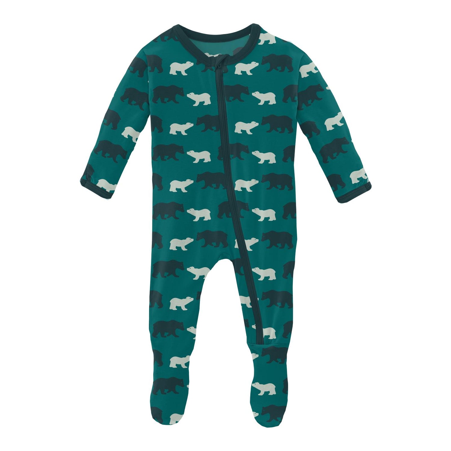 Print Footie with Zipper in Cedar Brown Bear