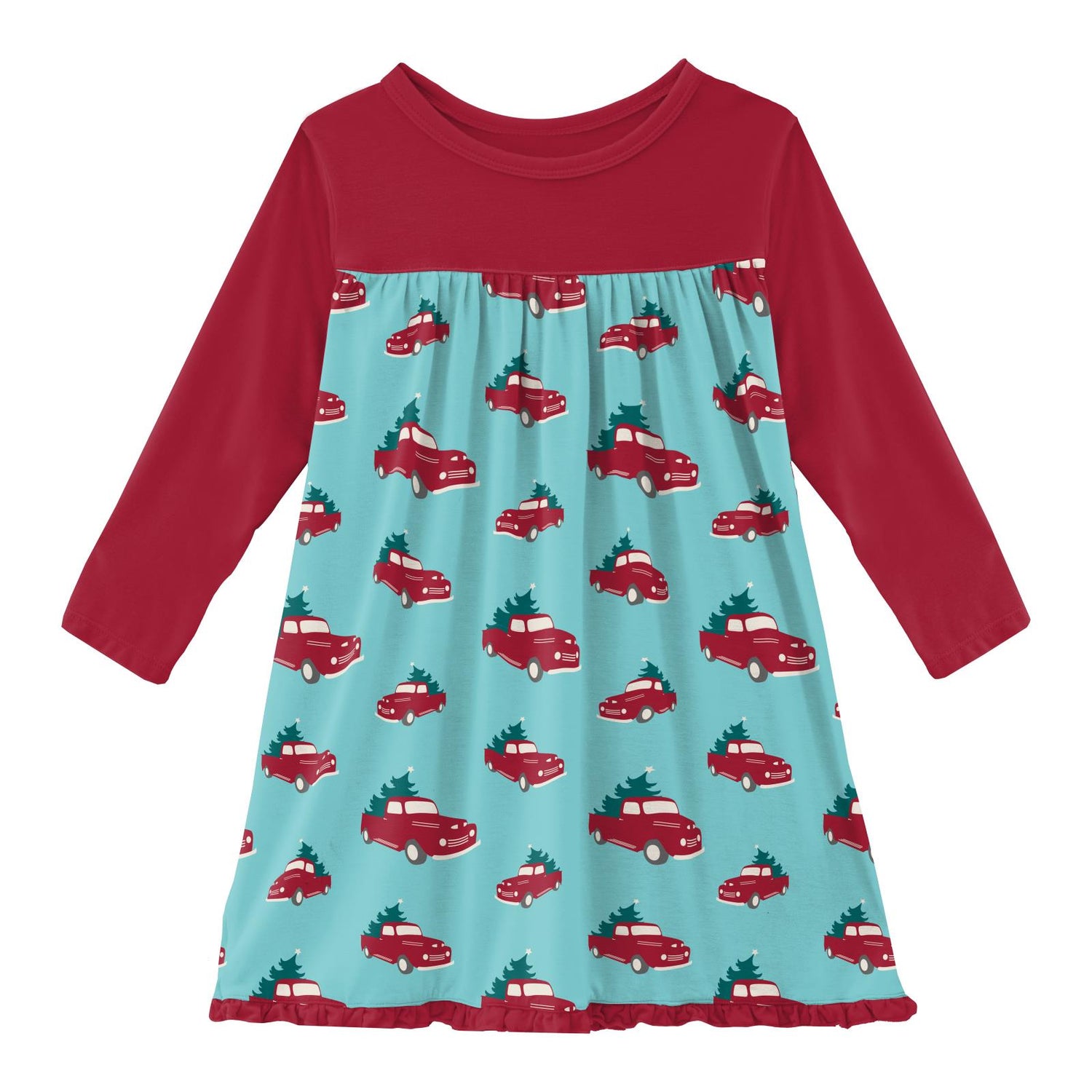 Print Classic Long Sleeve Swing Dress in Iceberg Trucks and Trees