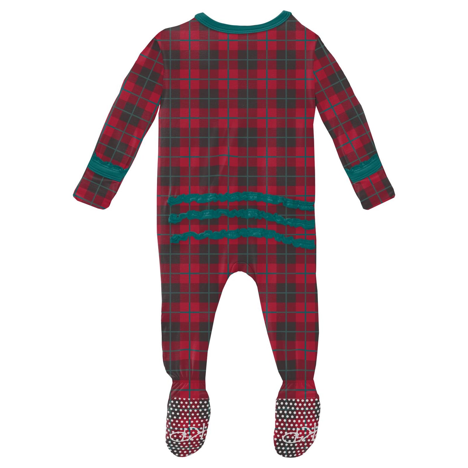 Print Muffin Ruffle Footie with Zipper in Anniversary Plaid