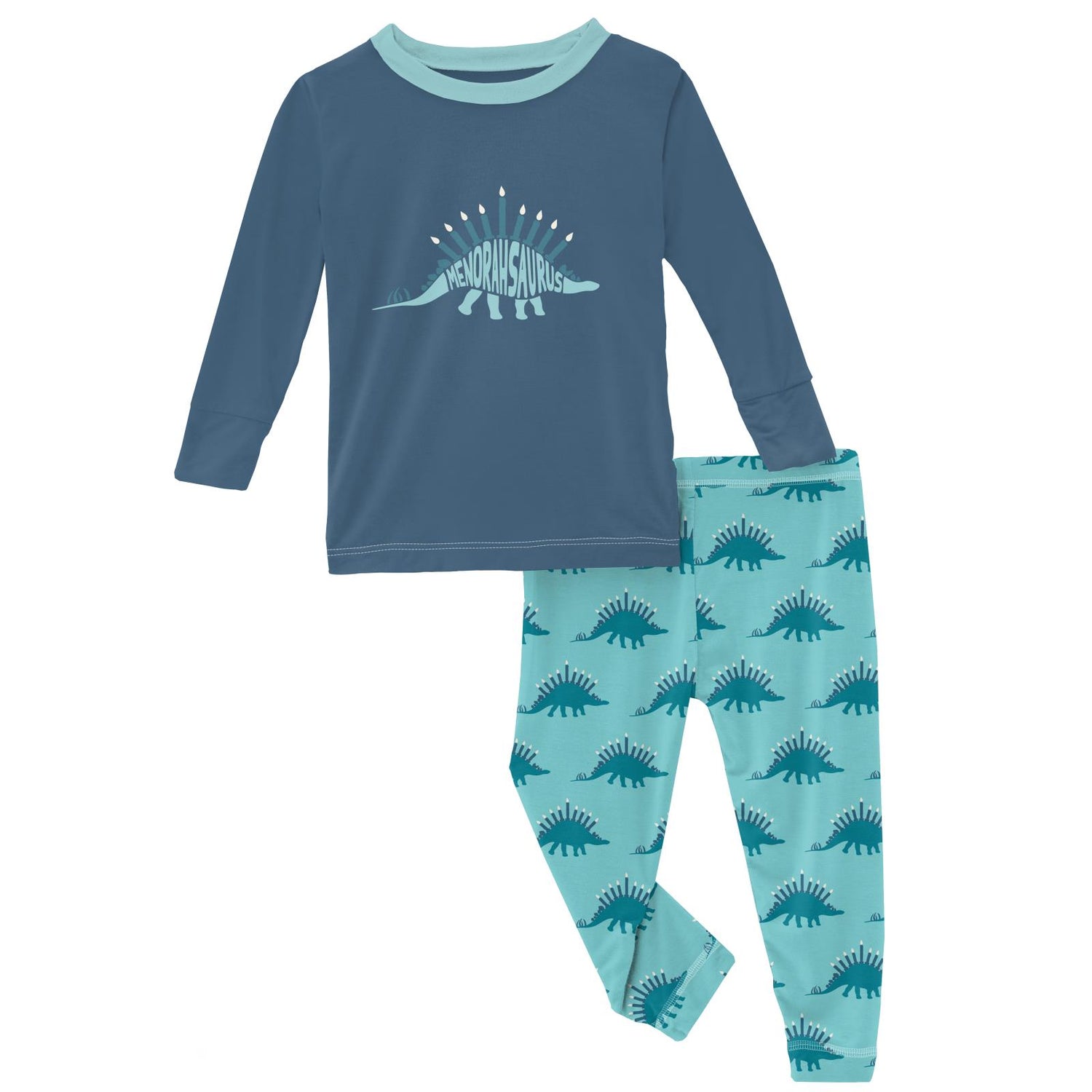 Long Sleeve Graphic Tee Pajama Set in Iceberg Menorahsaurus