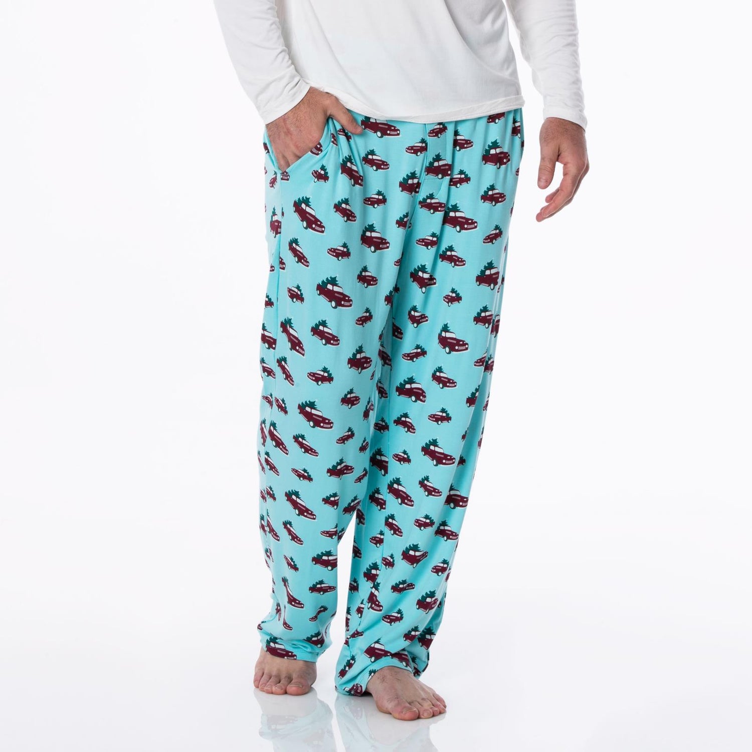 Men's Print Pajama Pants in Iceberg Trucks and Trees