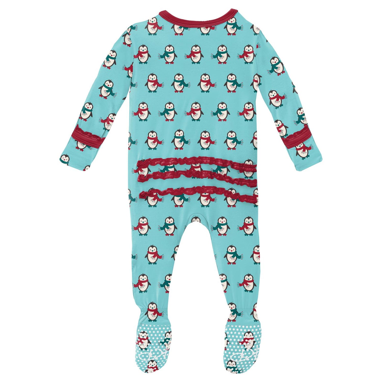 Print Muffin Ruffle Footie with Zipper in Iceberg Penguins