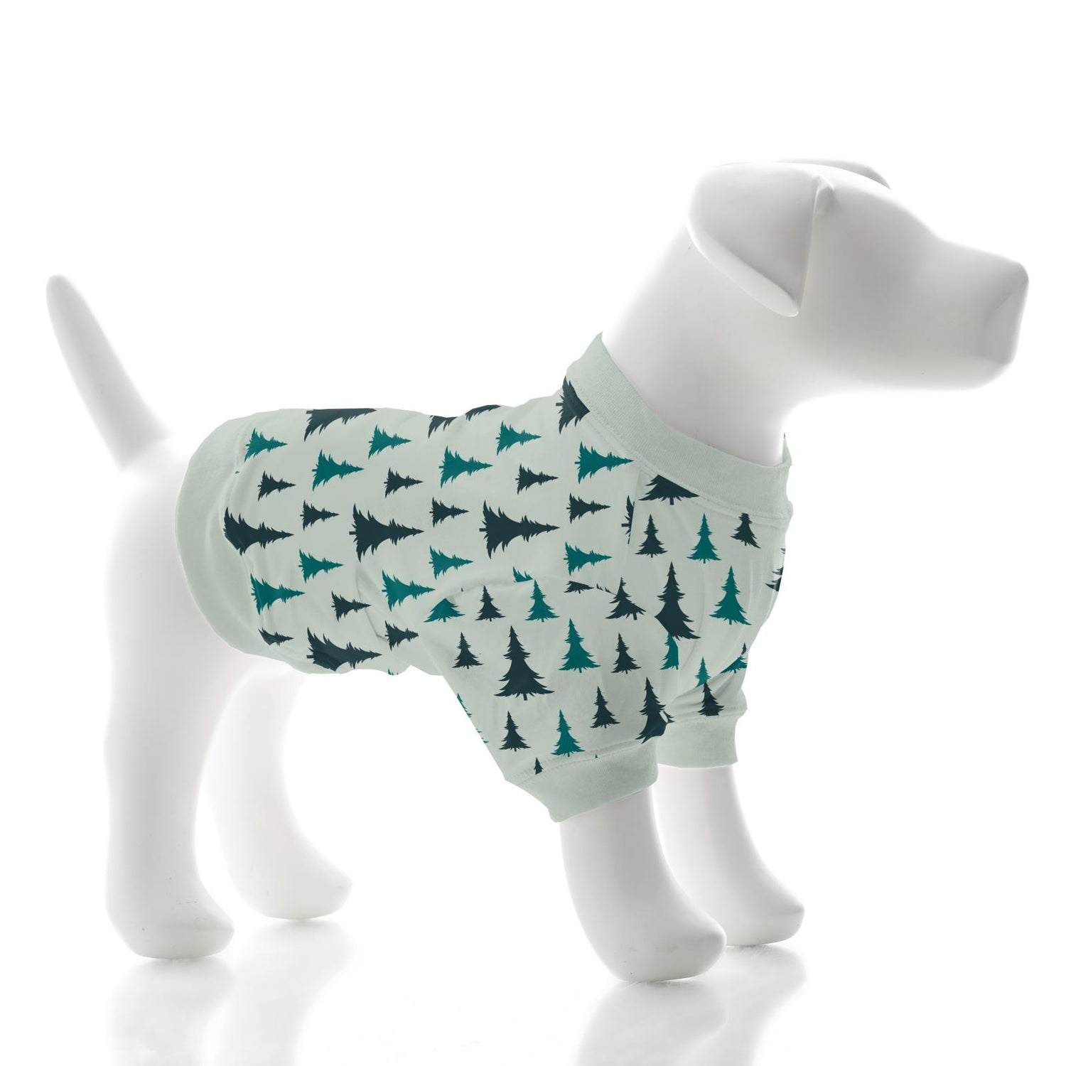 Print Dog Tee in Aloe Christmas Trees