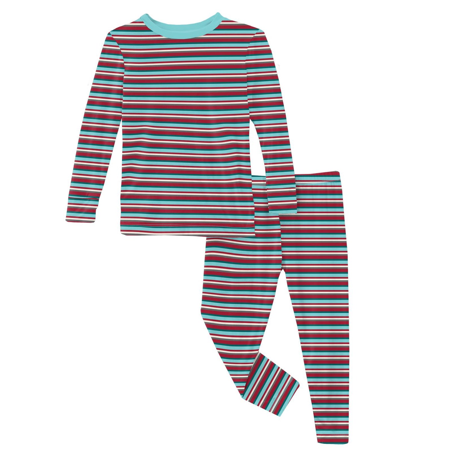 Print Long Sleeve Pajama Set in Christmas Stripe