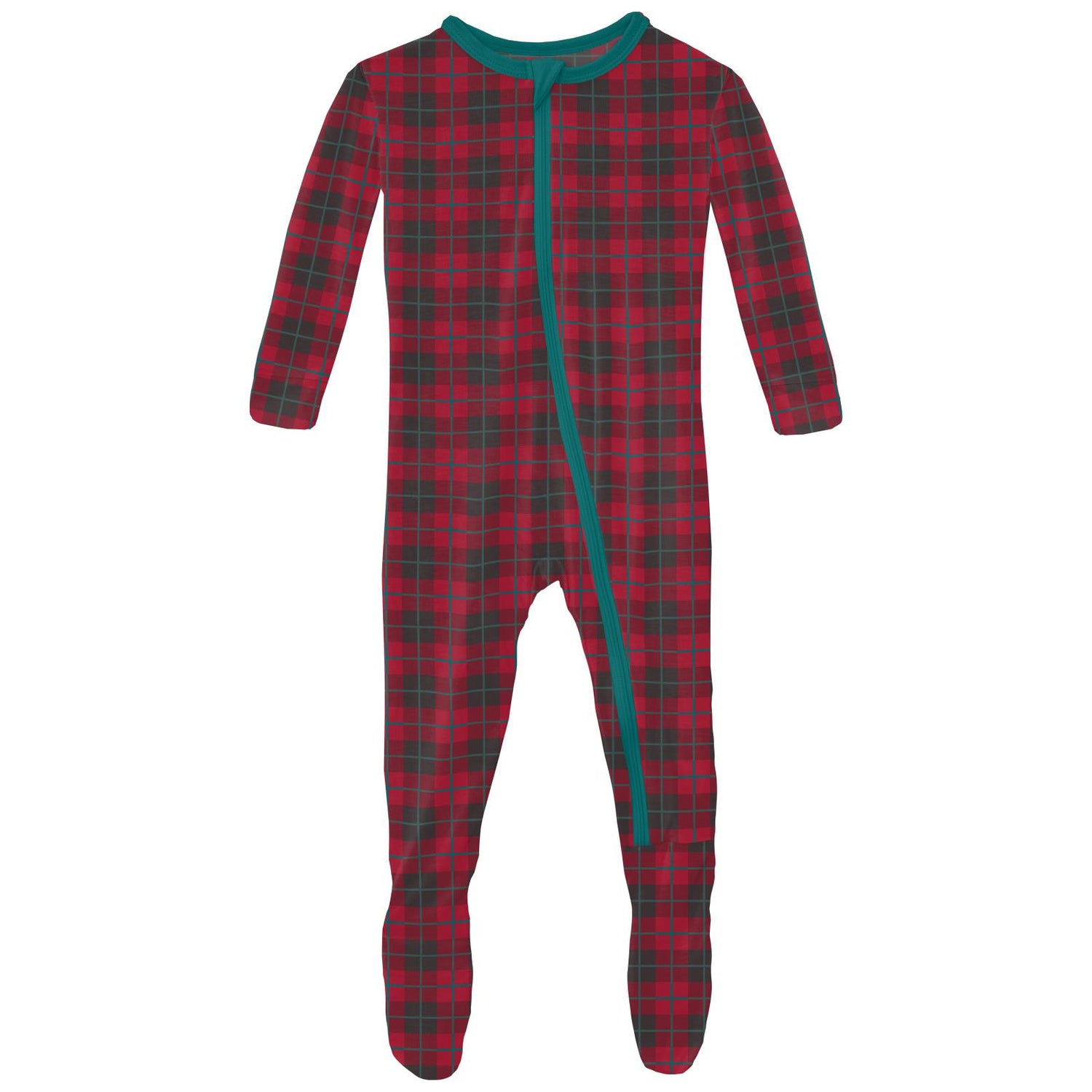 Print Footie with Zipper in Anniversary Plaid