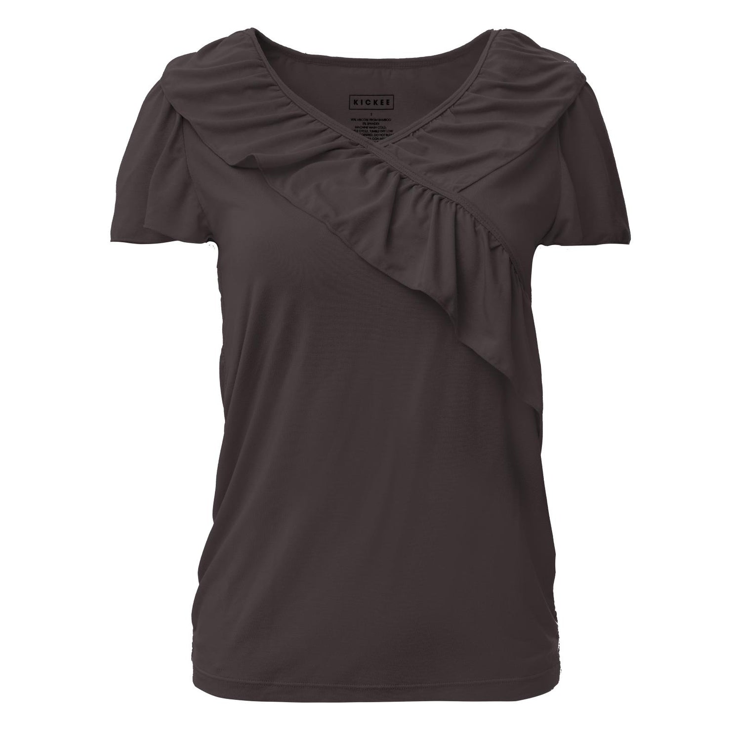 Women's Short Sleeve Cross Ruffle Tee in Midnight