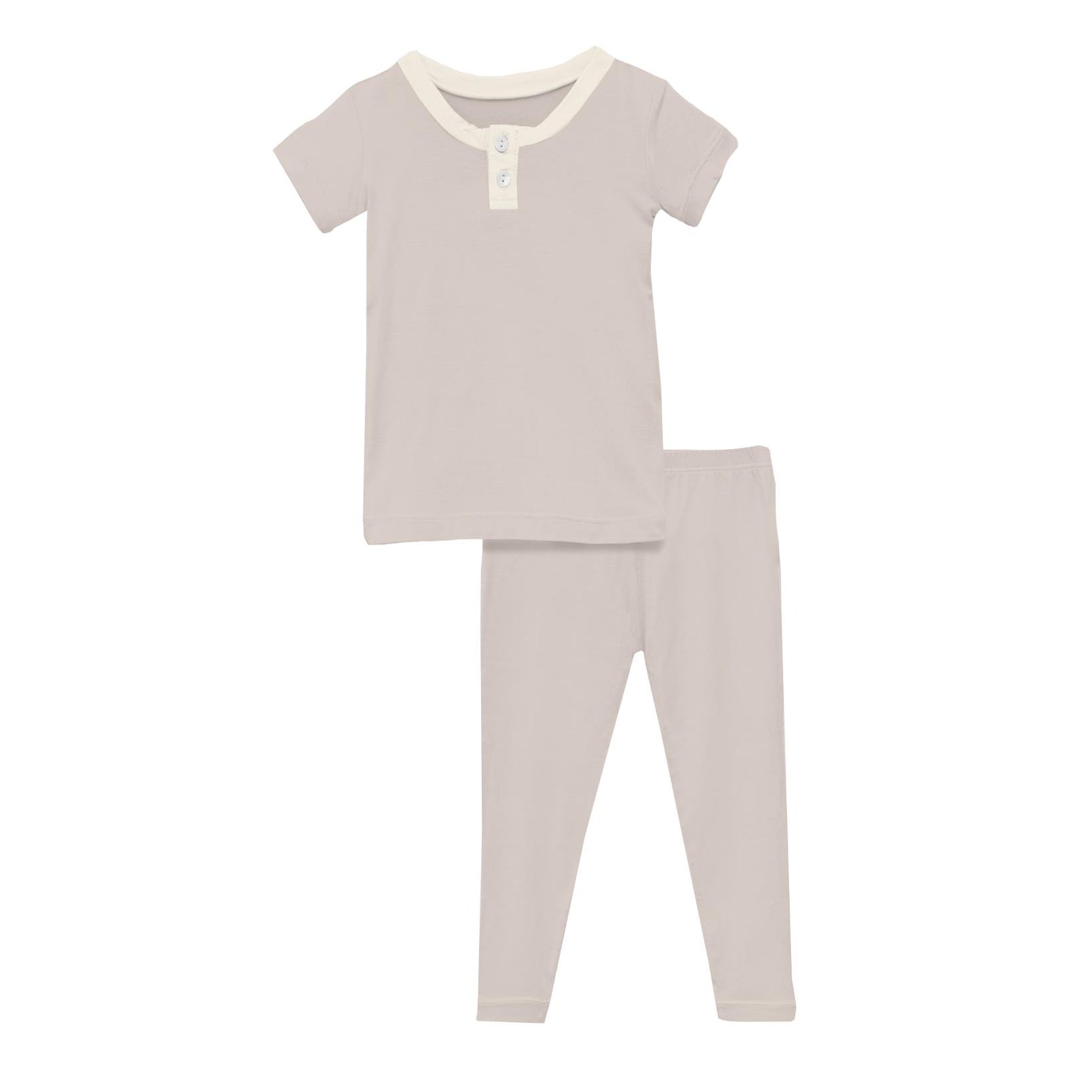 Short Sleeve Henley Pajama Set in Latte with Natural