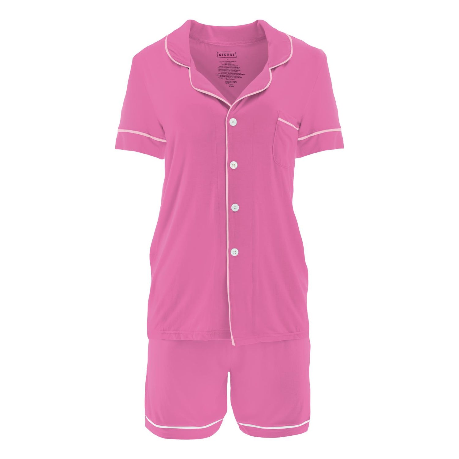 Women's Short Sleeve Collared Pajama Set with Shorts in Tulip with Cake Pop