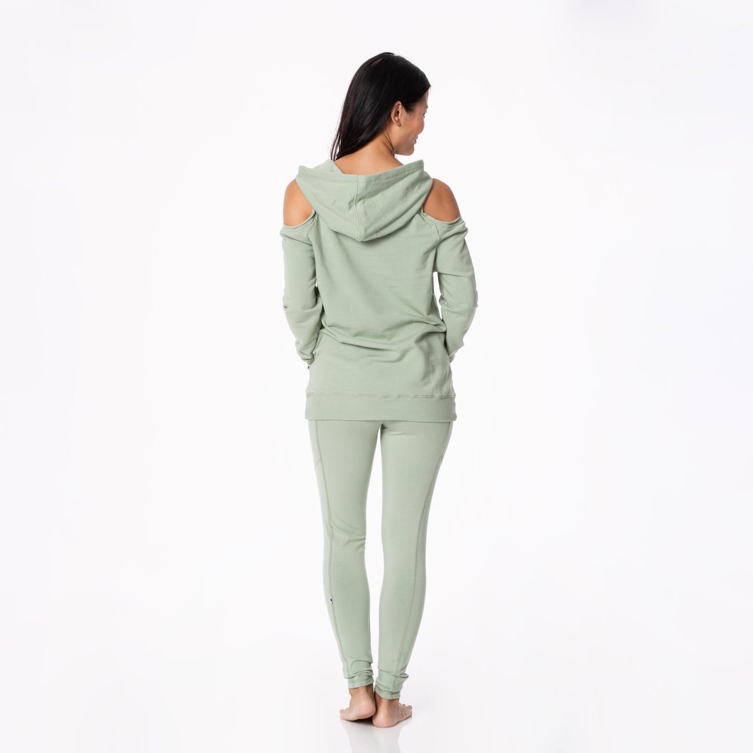 Fleece Open-Shoulder Pullover in Silver Sage