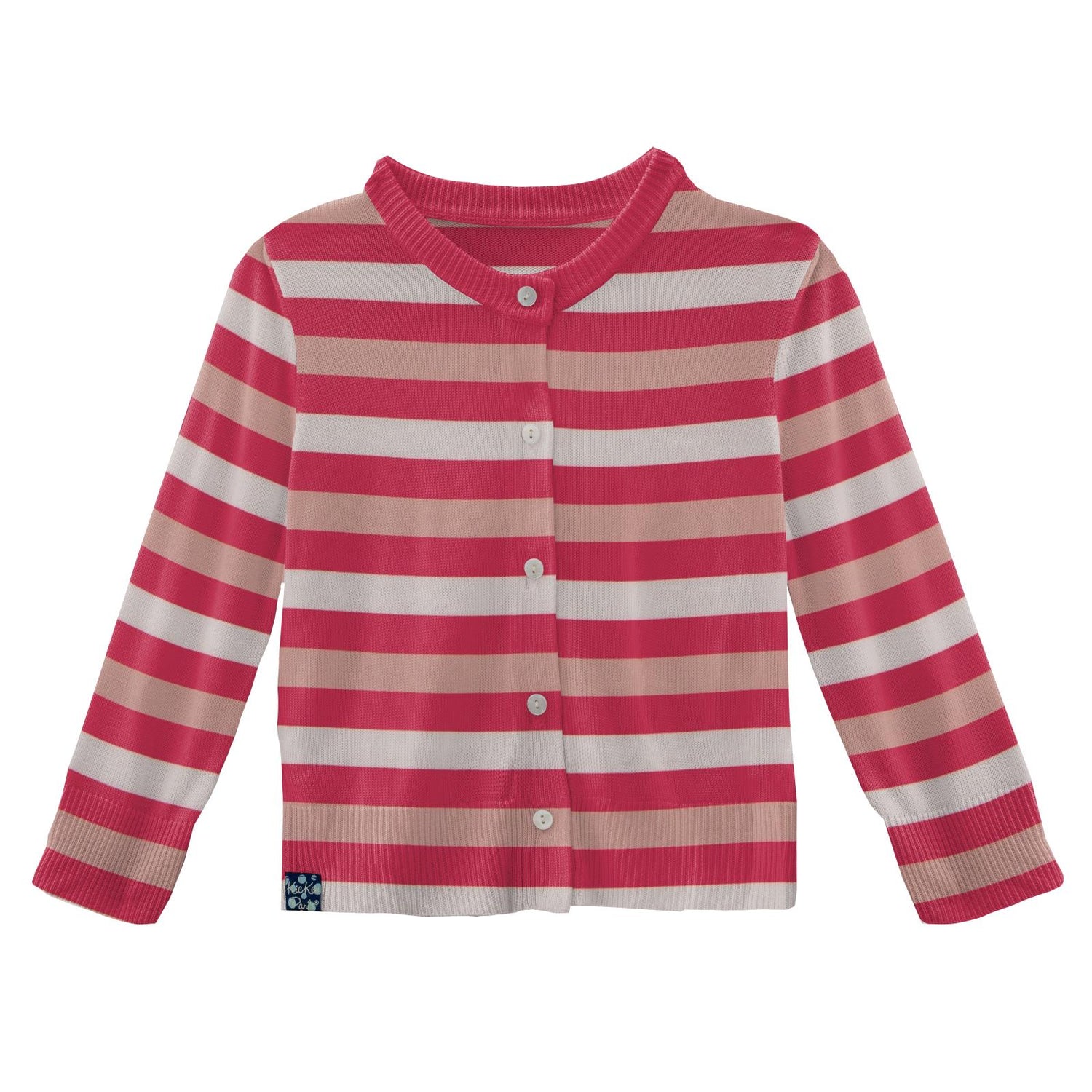 Print Knitted Button Down Cardigan in Hopscotch Stripe