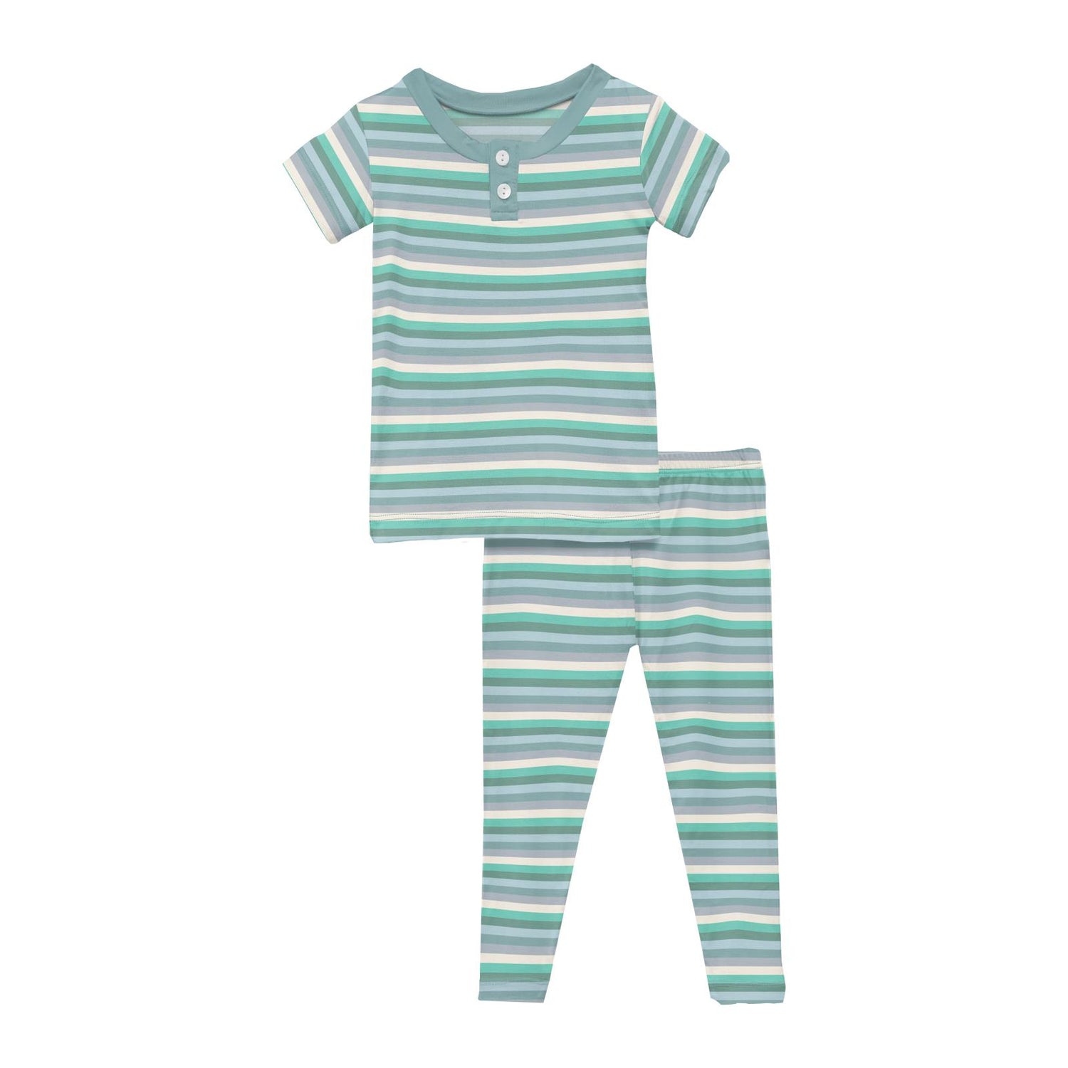 Print Short Sleeve Luxe Henley Pajama Set in April Showers Stripe