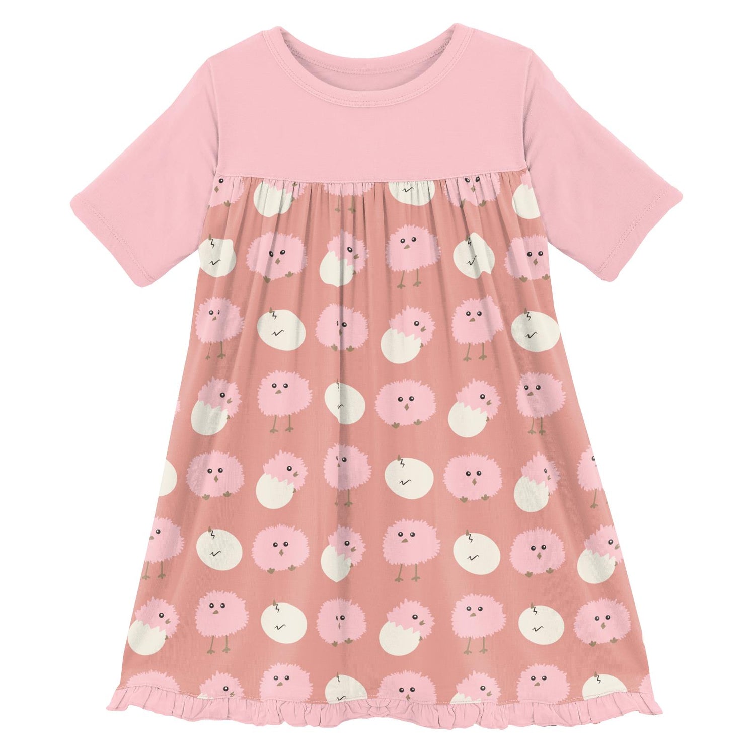 Print Classic Short Sleeve Swing Dress in Blush Peep Peeps