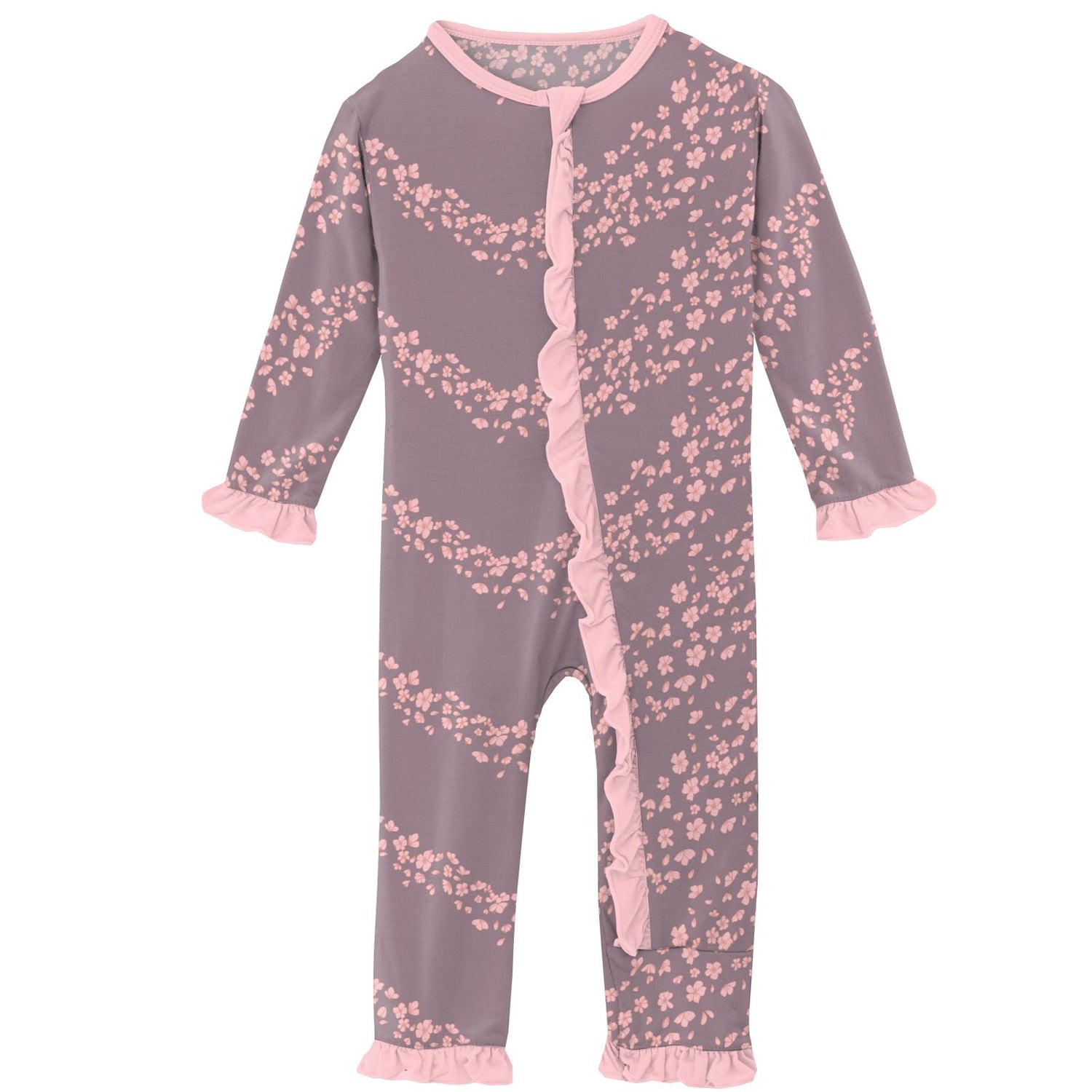 Print Classic Ruffle Coverall with Zipper in Elderberry Sakura Wind