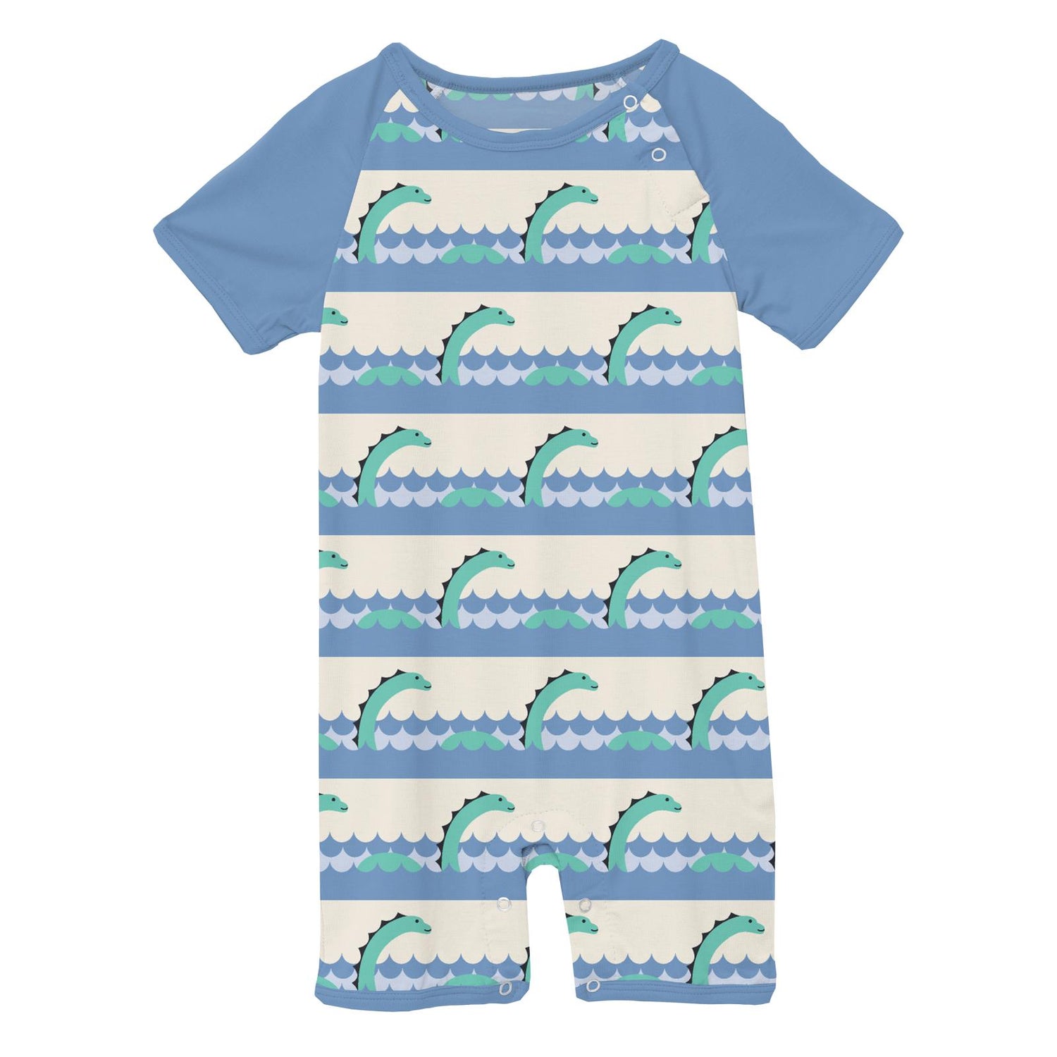 Print Short Sleeve Raglan Romper in Natural Sea Monster