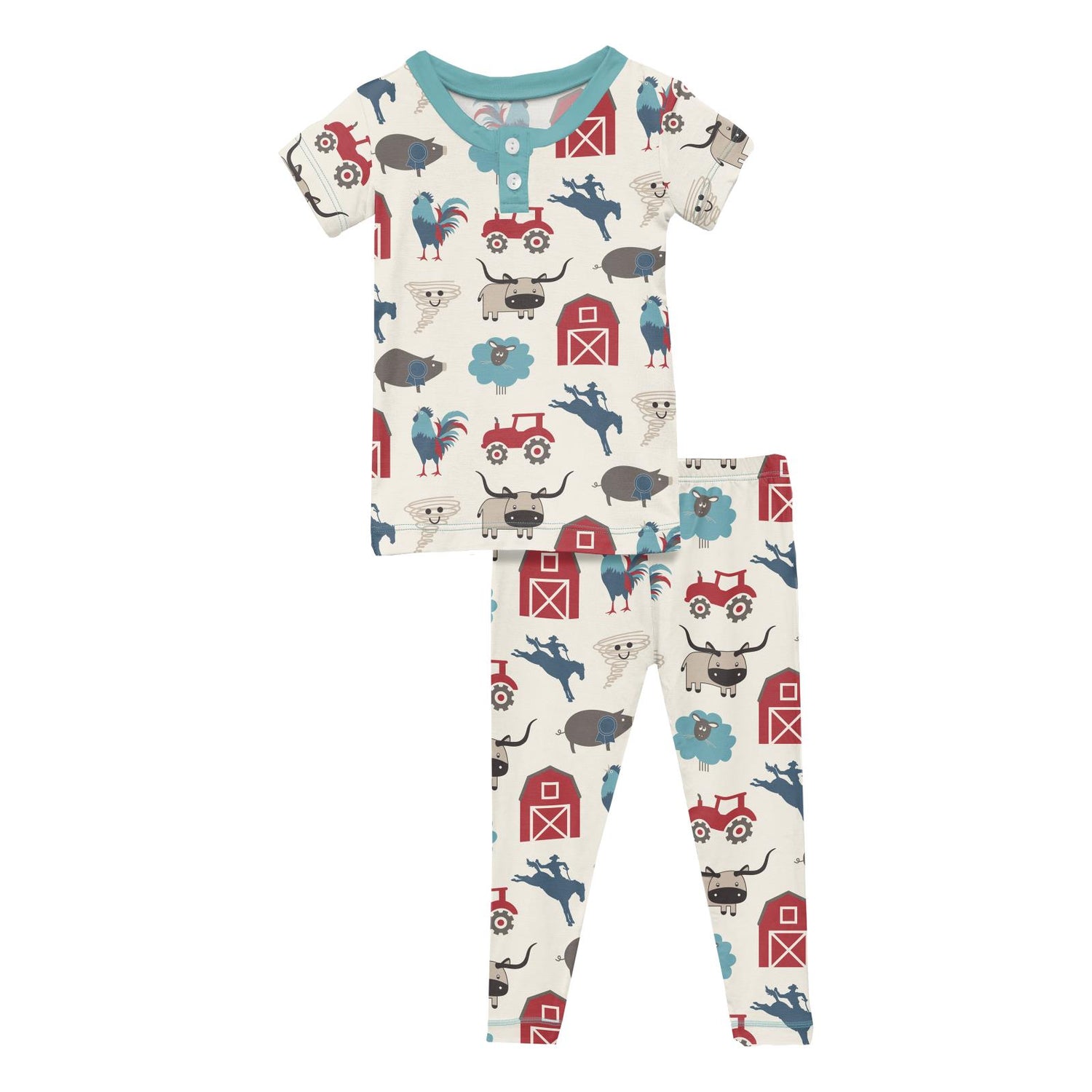 Print Short Sleeve Henley Pajama Set in Glacier Rowdy Howdy