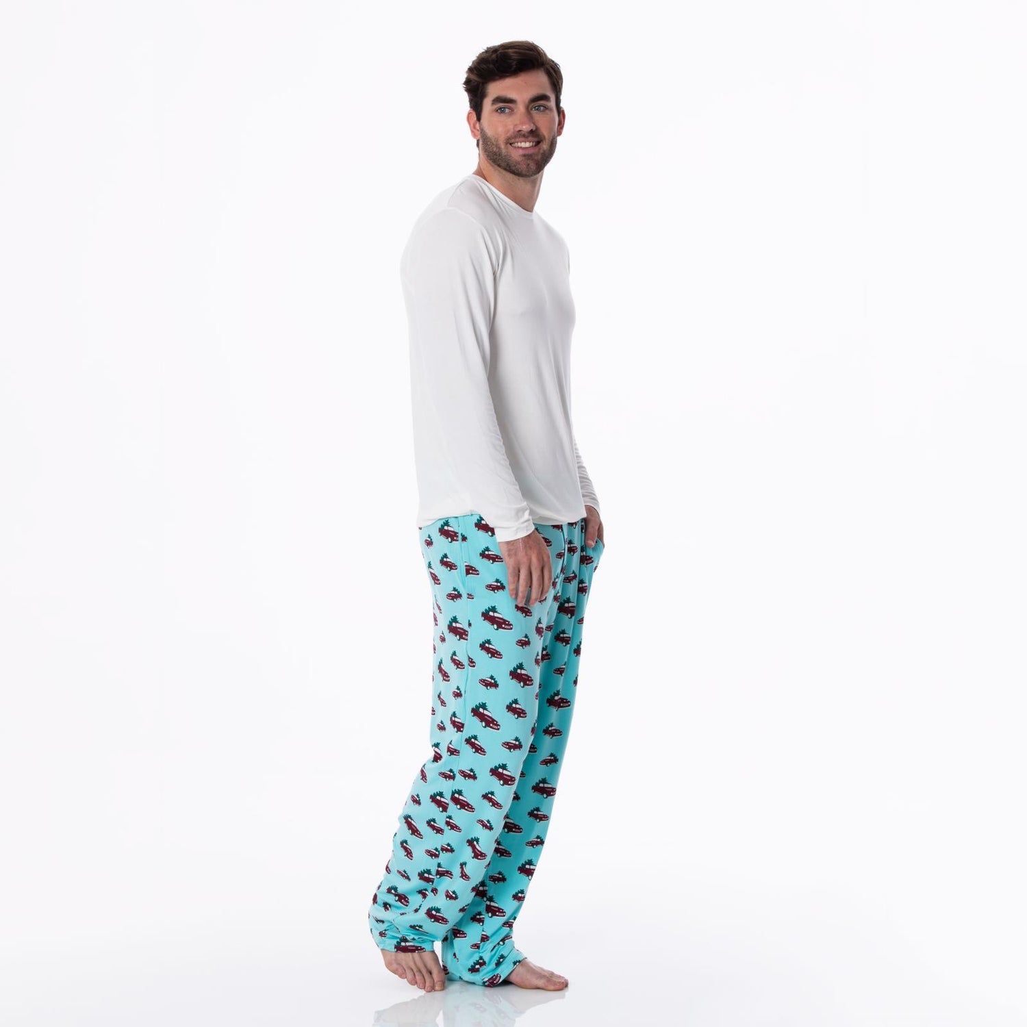 Men's Print Pajama Pants in Iceberg Trucks and Trees