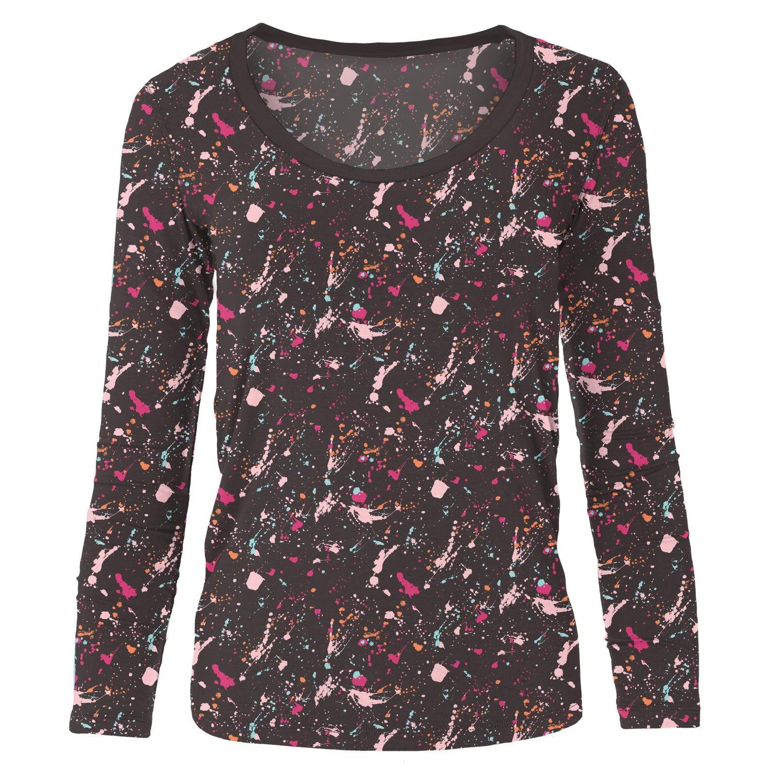 Women's Print Long Sleeve Scoop Neck Tee in Calypso Splatter Paint