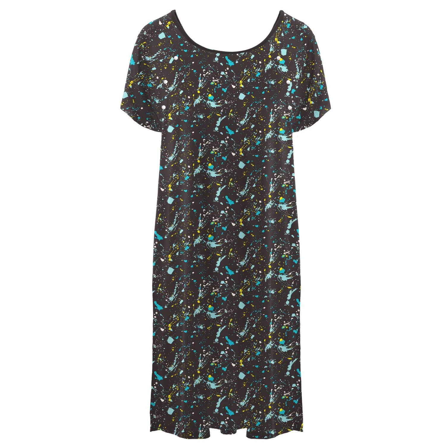 Women's Print Hospital Gown in Confetti Splatter Paint