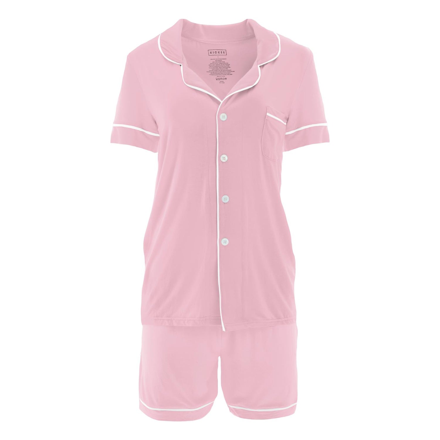 Women's Short Sleeve Collared Pajama Set with Shorts in Cake Pop with Natural