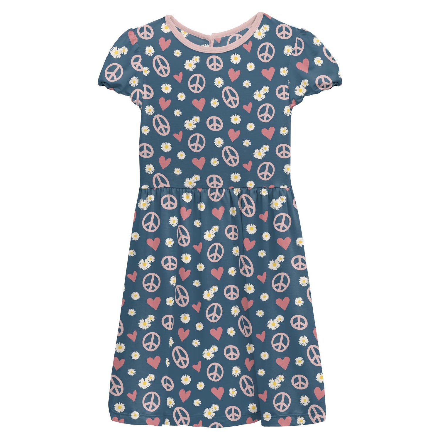 Print Flutter Sleeve Twirl Dress in Peace, Love and Happiness