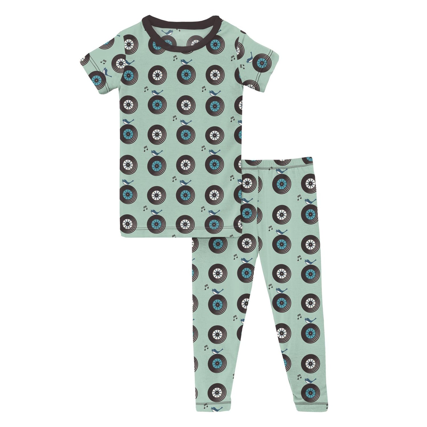 Print Short Sleeve Pajama Set in Pistachio Record Birds