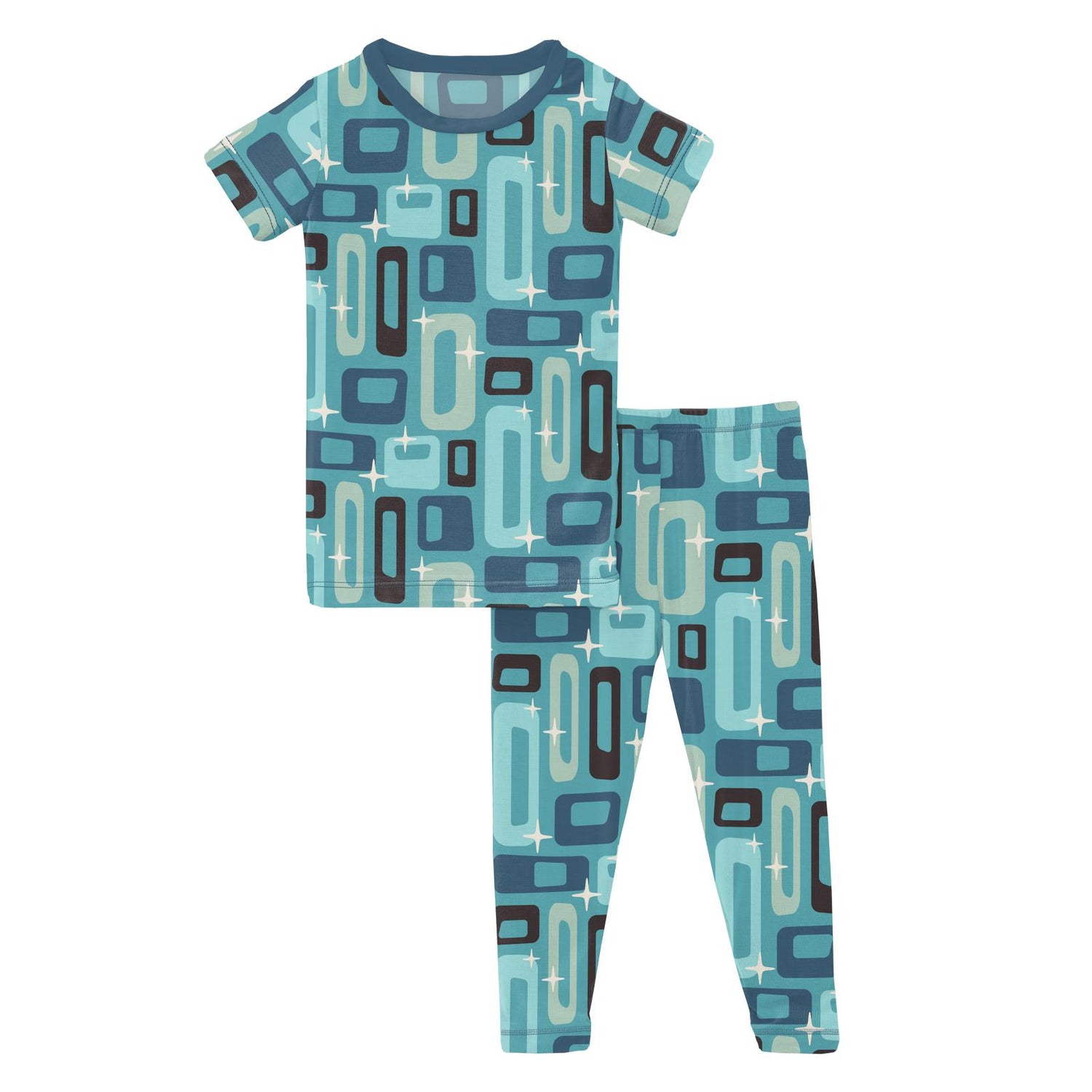 Print Short Sleeve Pajama Set in Glacier Mid Century Modern