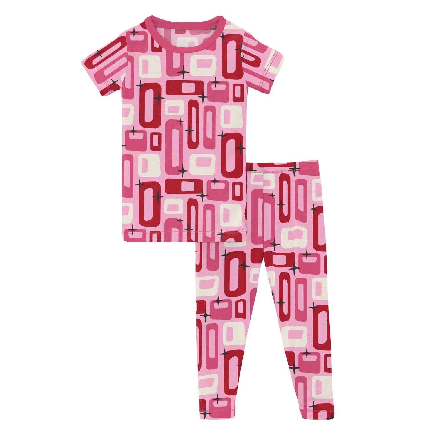 Print Short Sleeve Pajama Set in Cotton Candy Mid Century Modern