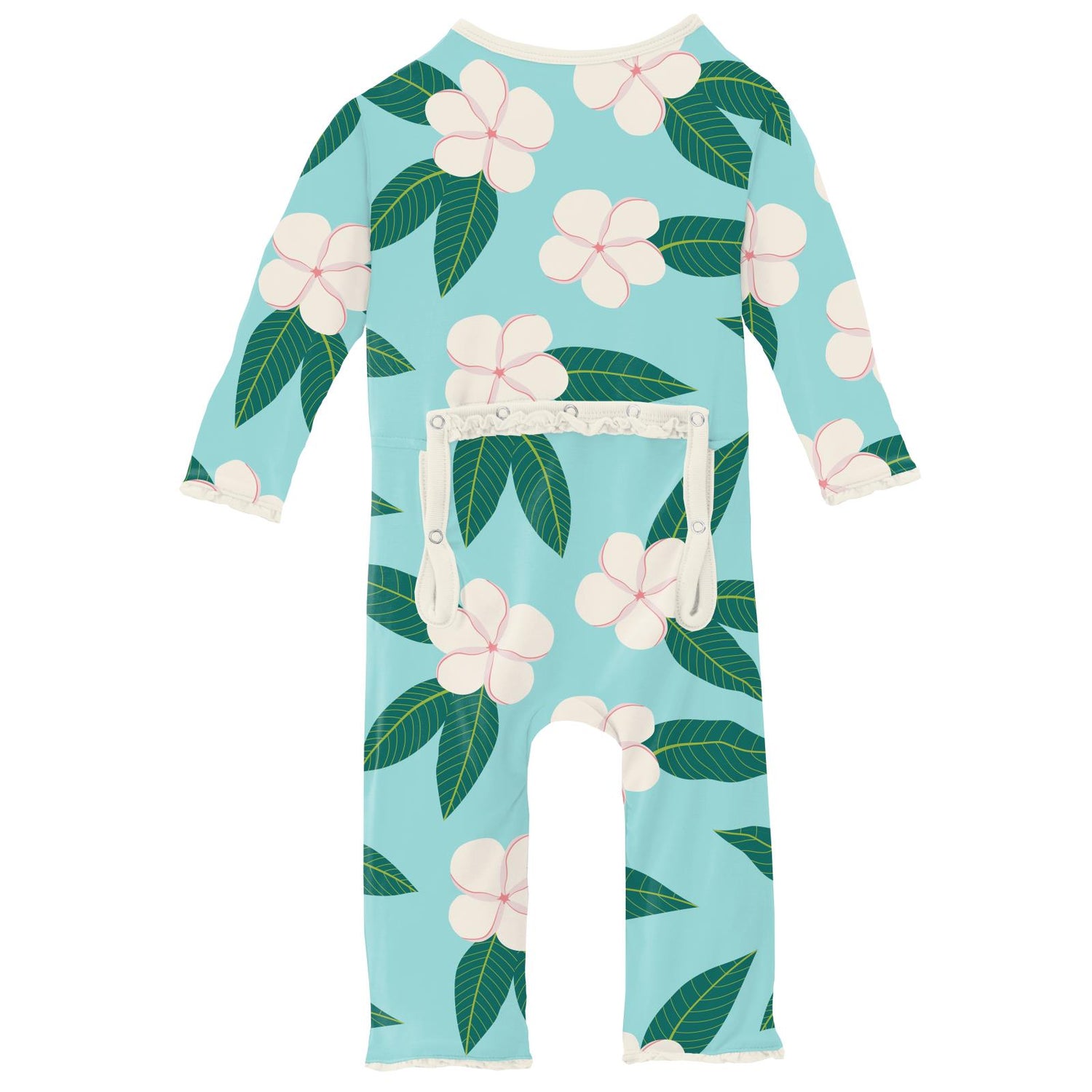 Print Muffin Ruffle Coverall with Zipper in Summer Sky Plumeria