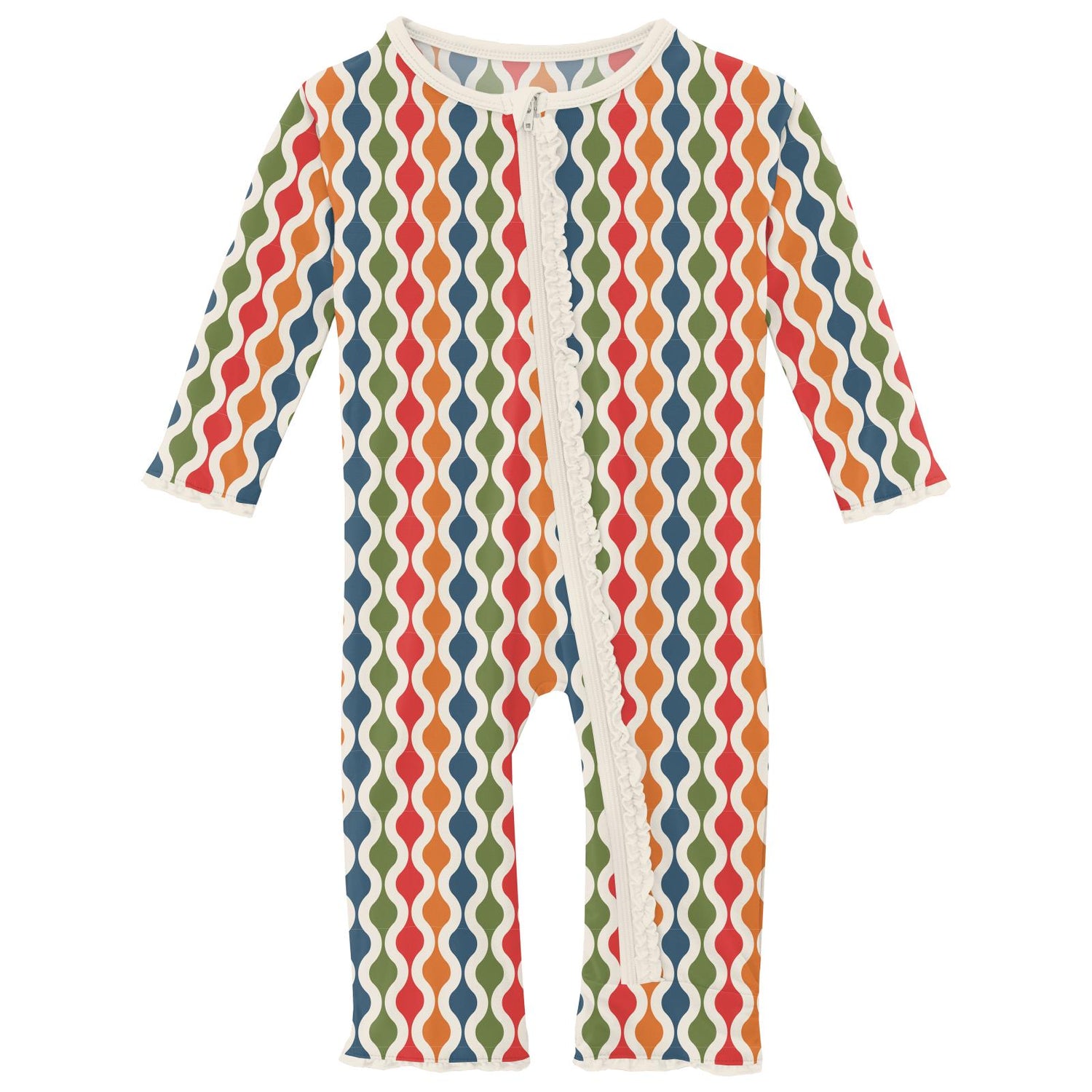 Print Muffin Ruffle Coverall with Zipper in Mod Chain