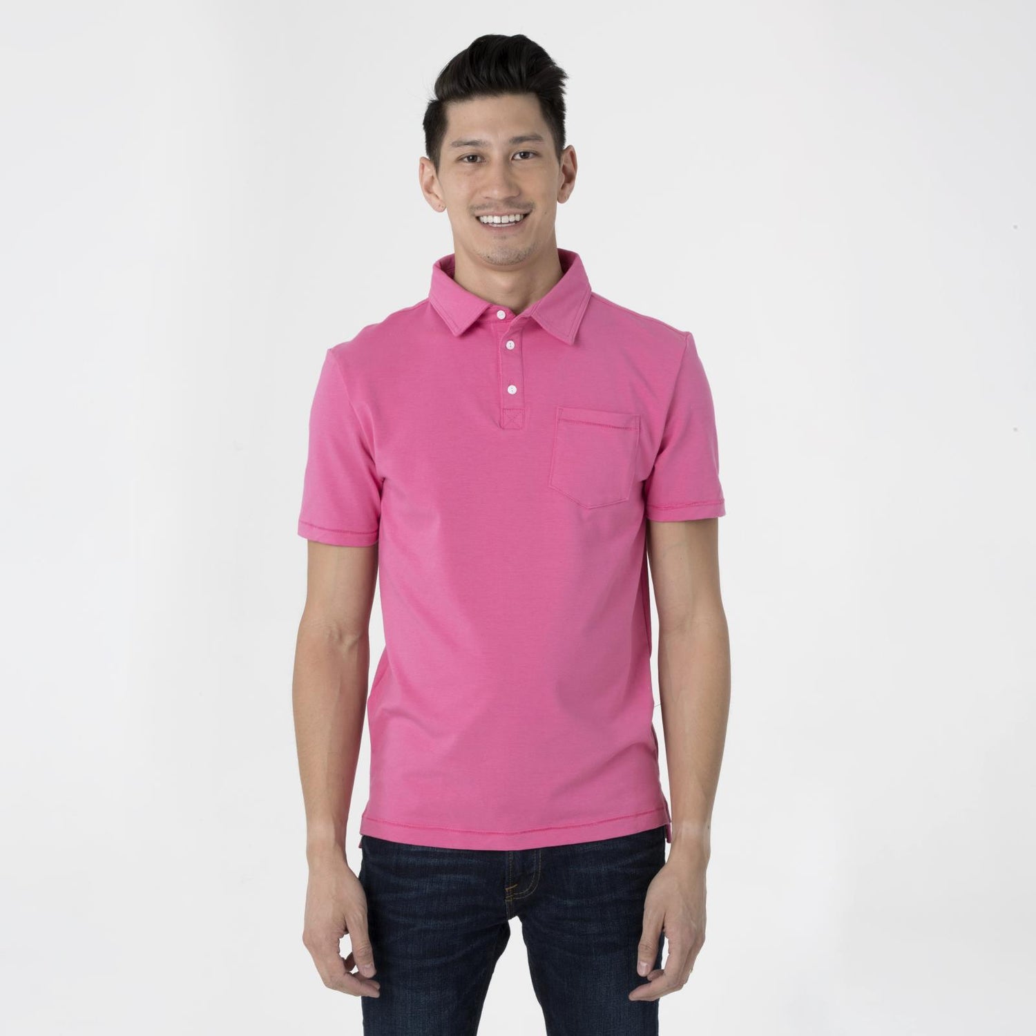 Men's Short Sleeve Luxe Jersey Polo with Pocket in Flamingo