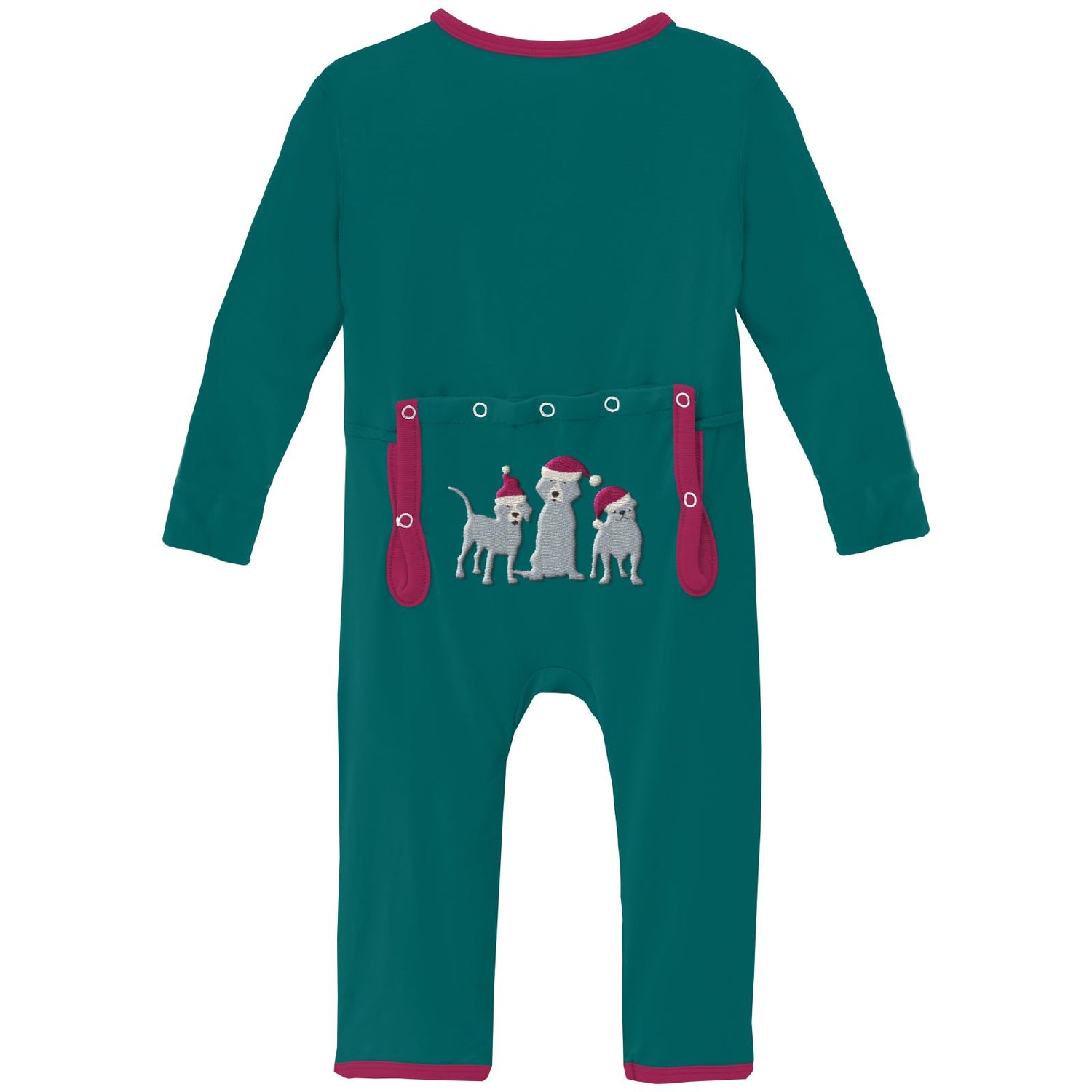 Applique Coverall with 2 Way Zipper in Cedar Santa Dogs