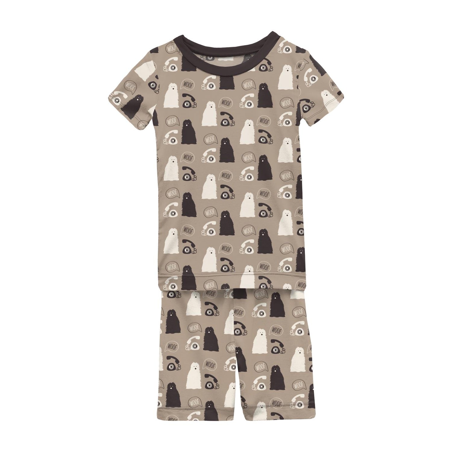 Print Short Sleeve Pajama Set with Shorts in Popsicle Stick Telephone and Dog