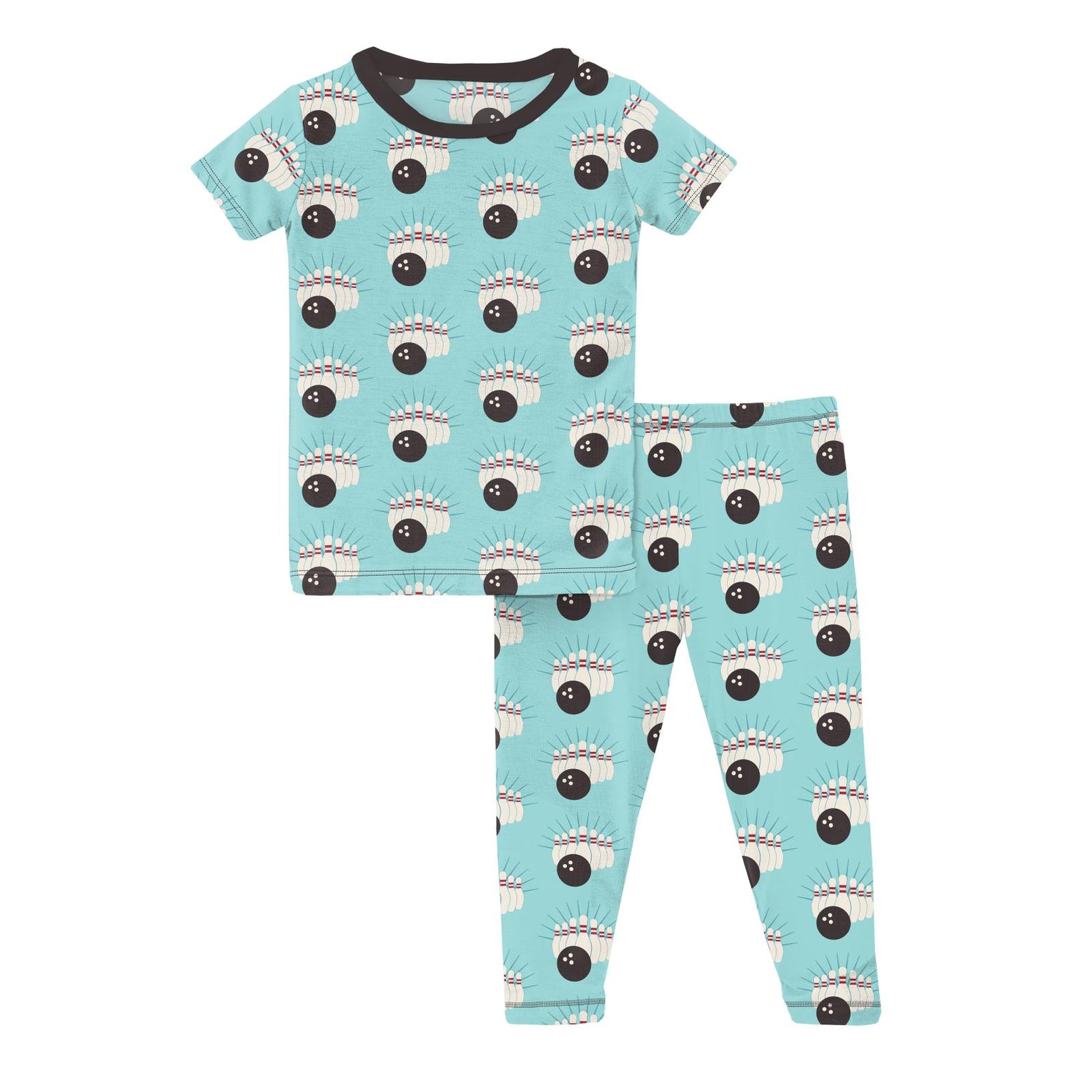 Print Short Sleeve Pajama Set in Summer Sky Bowling