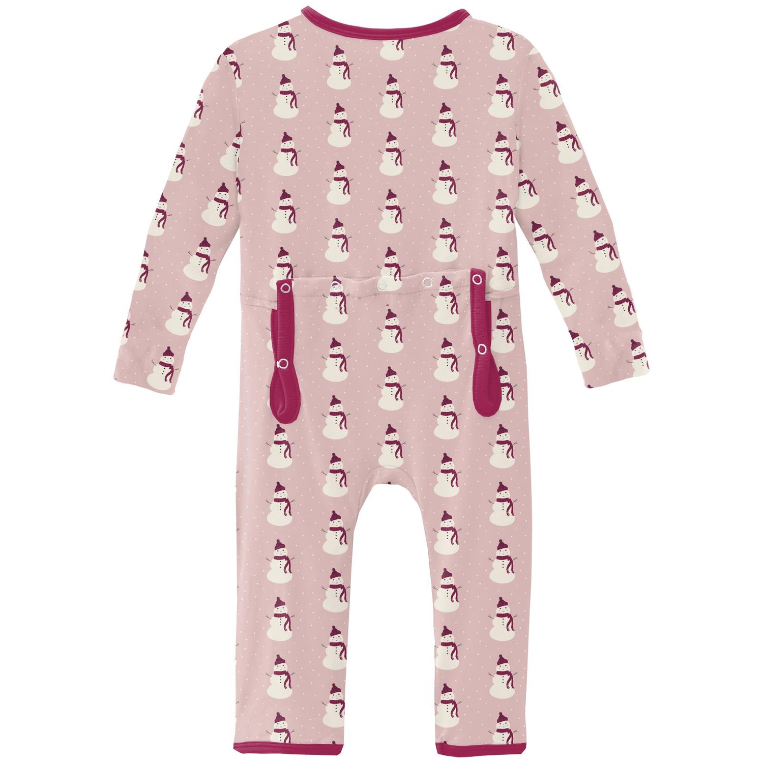 Print Coverall with 2 Way Zipper in Baby Rose Tiny Snowman