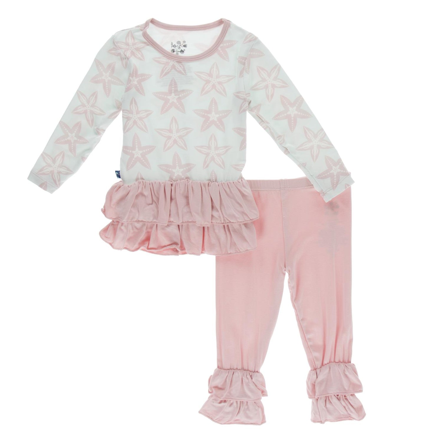 Print Long Sleeve Double Ruffle Outfit Set in Fresh Air Fancy Starfish