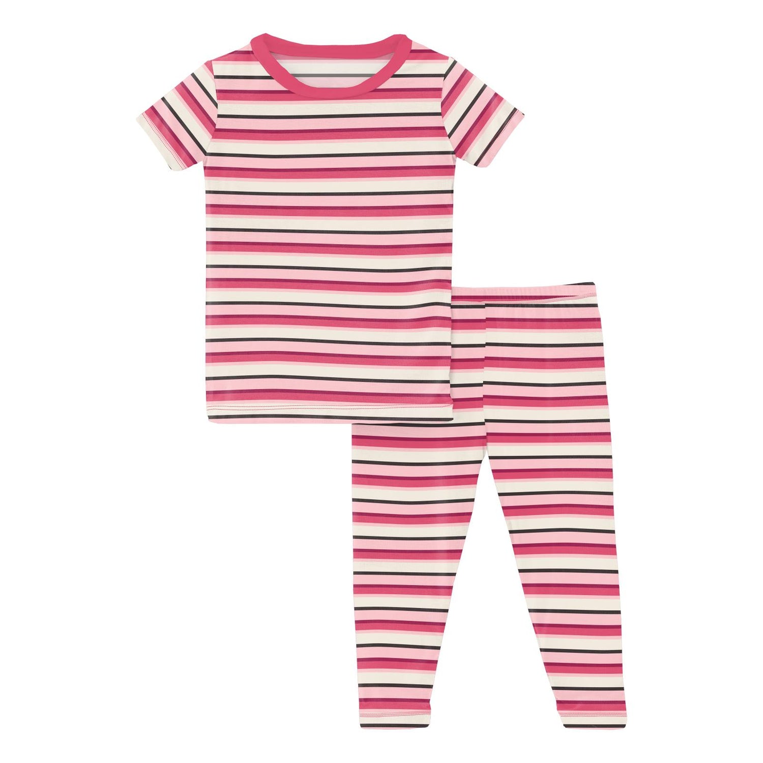 Print Short Sleeve Pajama Set in Winter Rose Stripe