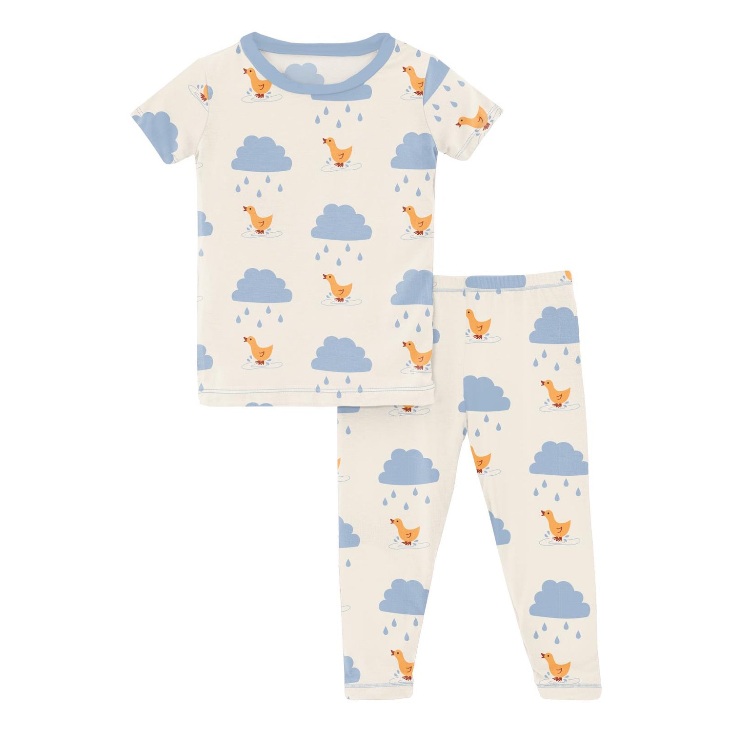 Print Short Sleeve Pajama Set in Natural Puddle Duck