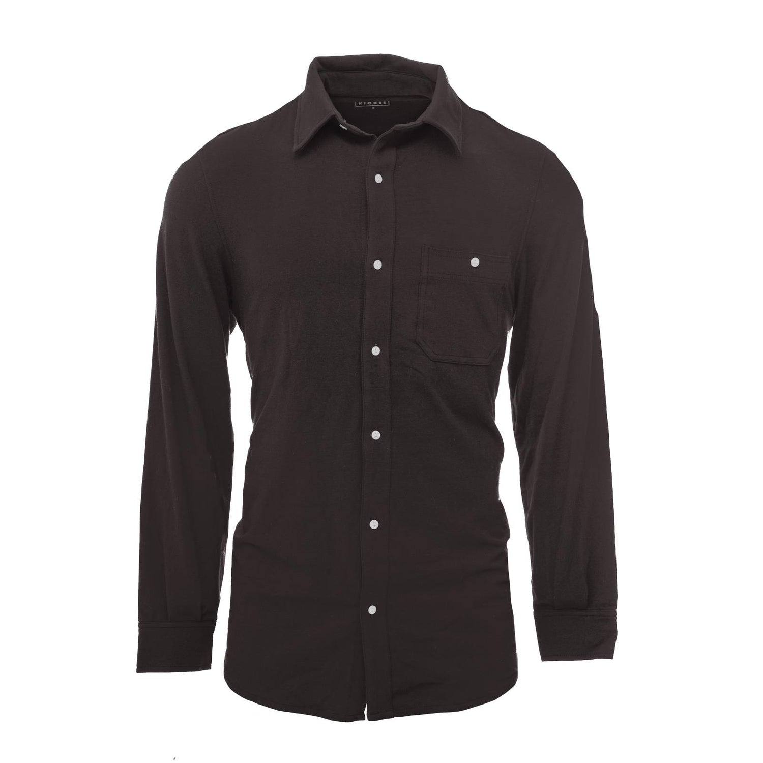 Men's Long Sleeve Luxe Jersey Button Down Shirt with Pocket in Midnight