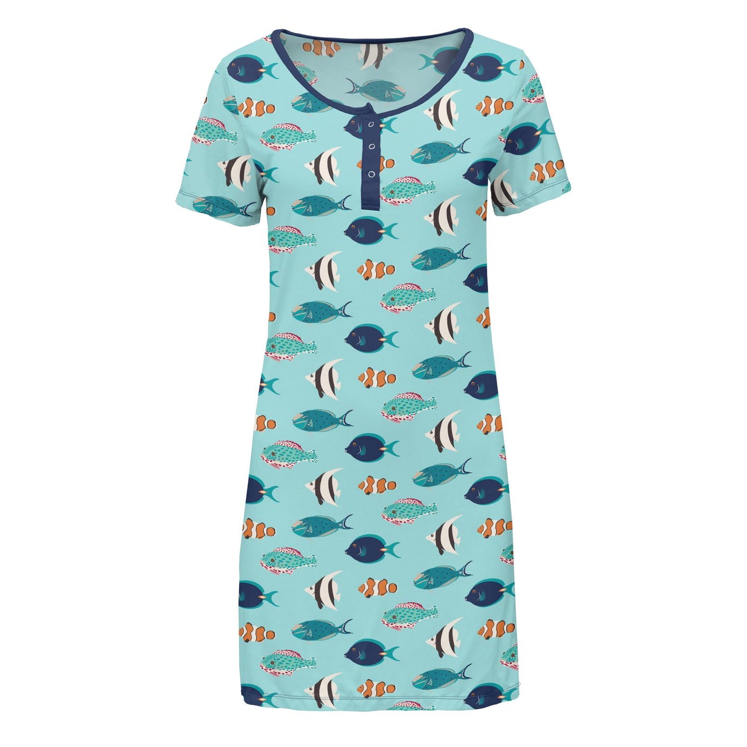 Women's Print Short Sleeve Nightshirt in Tropical Fish