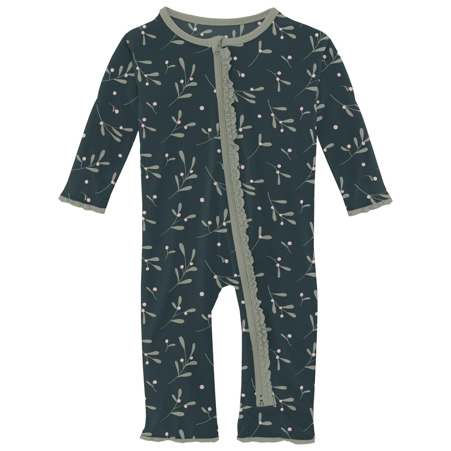 Print Muffin Ruffle Coverall with 2 Way Zipper in Pine Mistletoe