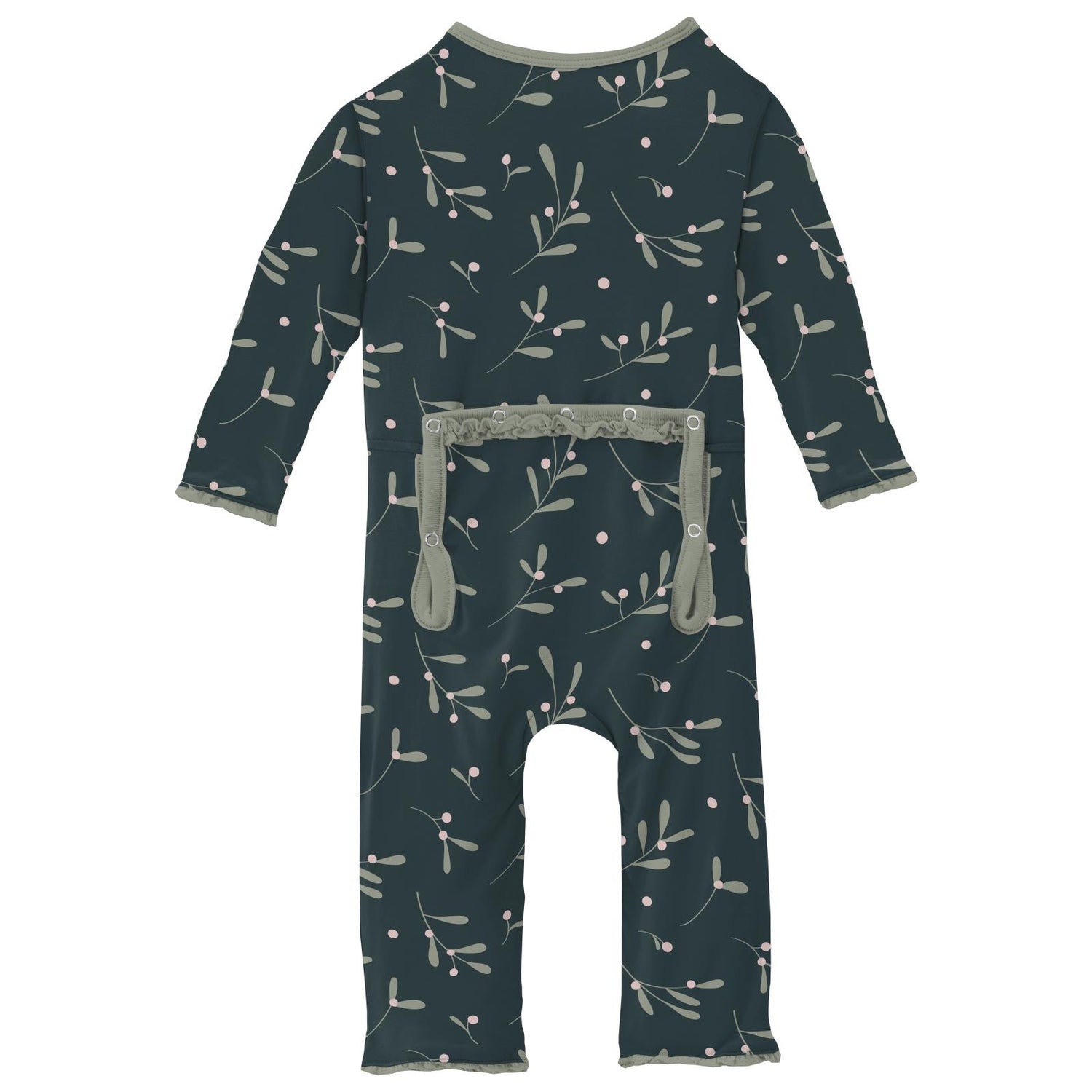 Print Muffin Ruffle Coverall with 2 Way Zipper in Pine Mistletoe