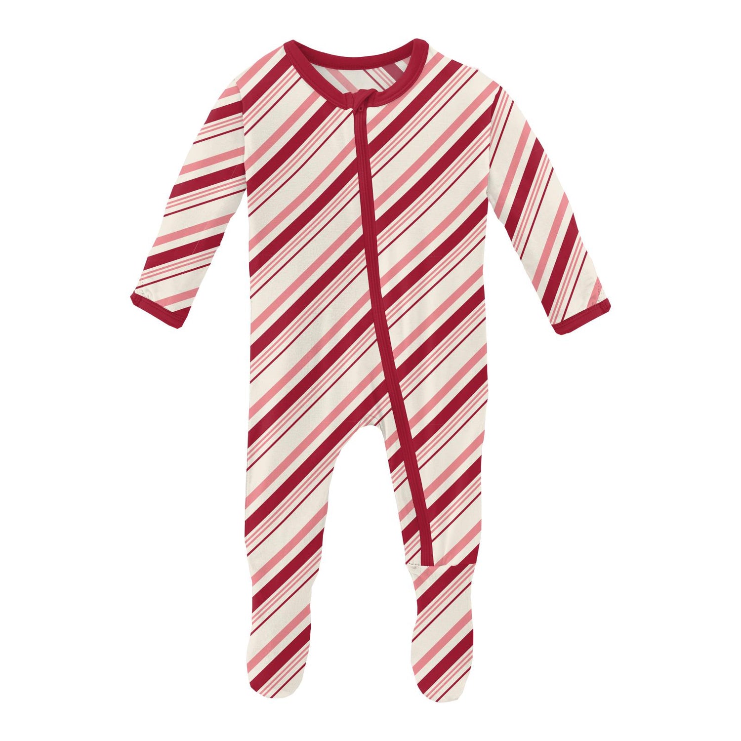 Print Luxe Jersey Footie with Zipper in Strawberry Candy Cane Stripe